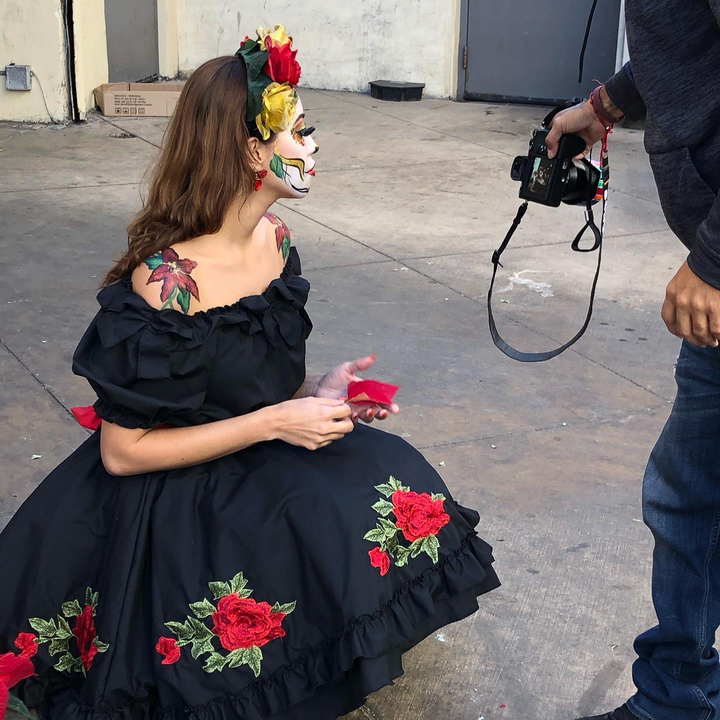 Black Mexican Dress With Red Roses Ofelia Dress Designer